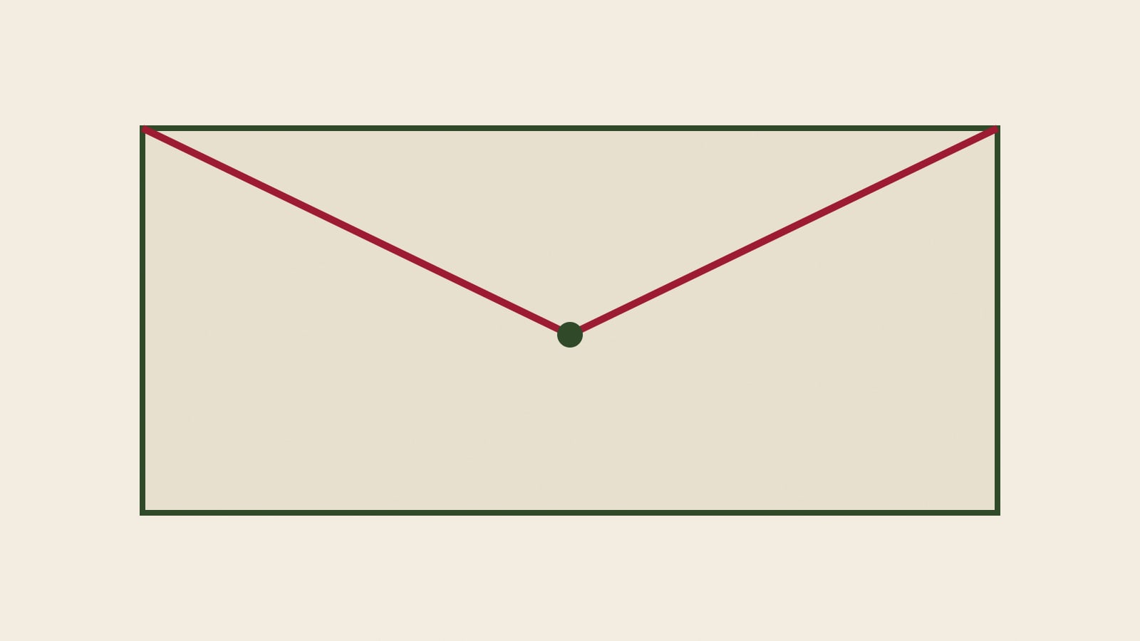 Ivory envelope geometry with a lacquer-red fold line and a paddy-green seal.