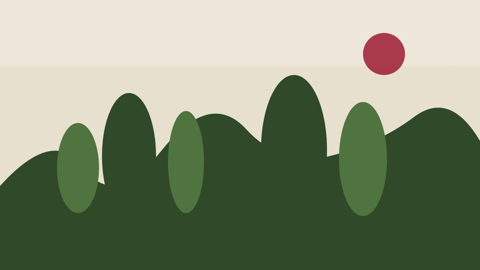 Editorial illustration of limestone karst stacks rising from deep paddy-green water on an ivory ground.