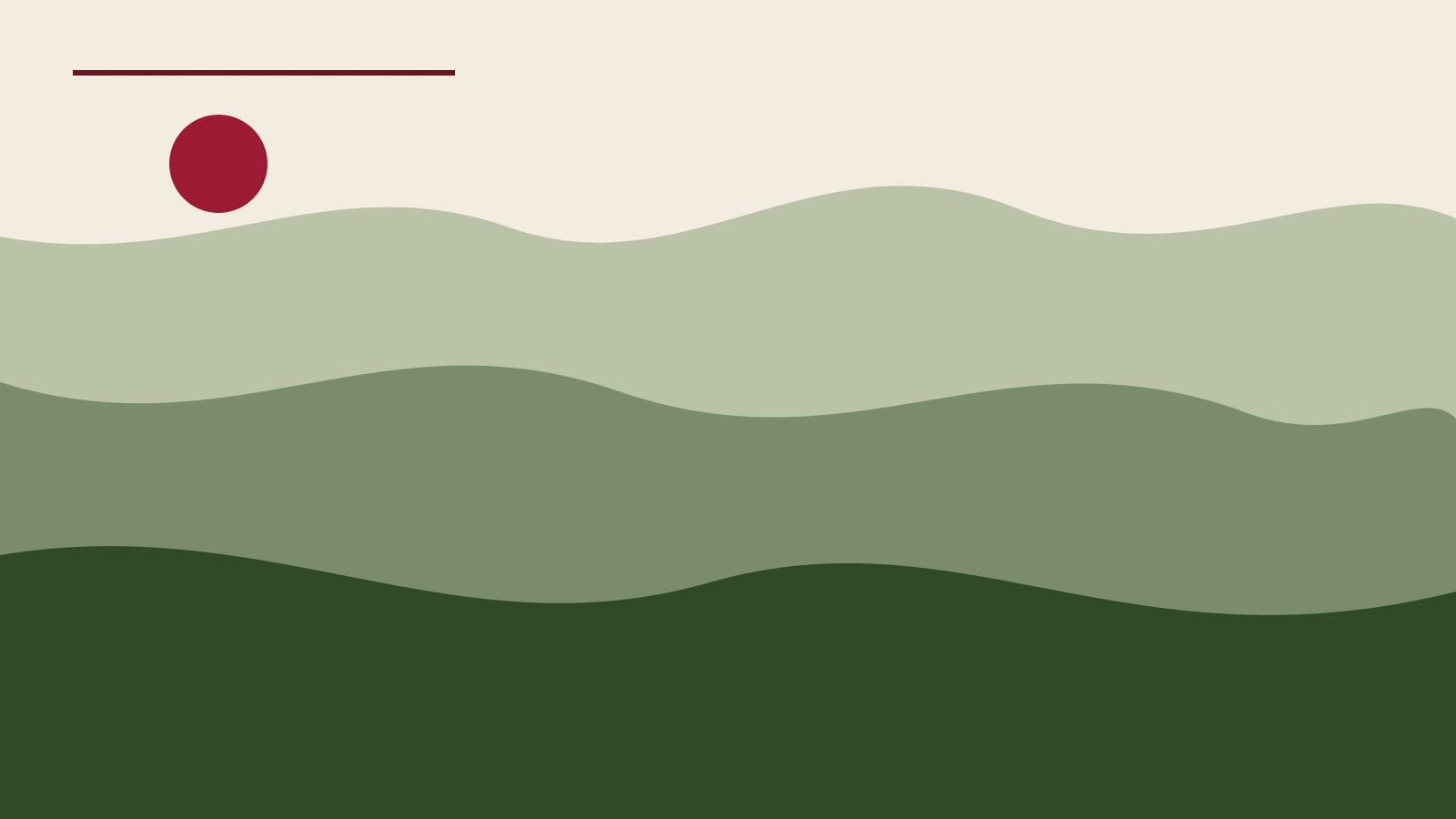Meandering delta bands in rice-paddy green across a soft ivory field, with a small lacquer-red disc.